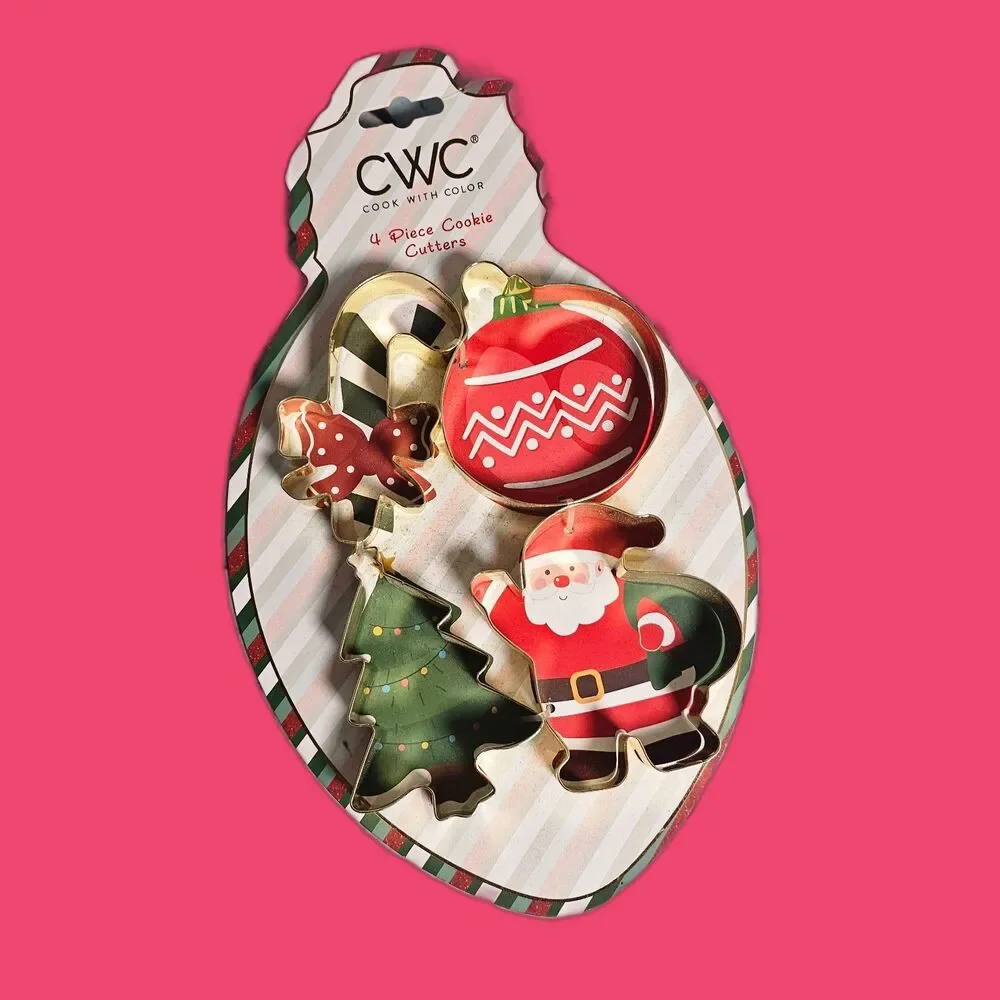 CWC Cook With Color Christmas Cookie Cutters Set 4 Pc Santa Tree Ornament New
